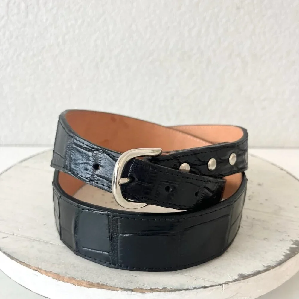 Rod Patrick Boots Western Belt 1.5 in Taper Mens 34 Black Caiman Genuine Leather